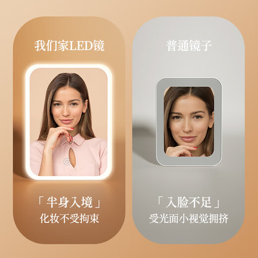 LED makeup mirror with light fill-in female folding Internet celebrity student ins style small mirror dormitory desktop portable makeup mirror square 10.8-inch beauty mirror white + smart touch + three-tone lighting