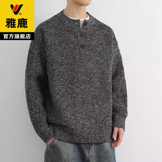 Yalu sweater men's autumn and winter American retro Henry collar lazy style high-end sweater men's sweater jacket dark gray 2XL recommended 150-165Jin Jin equals 0.5 kg
