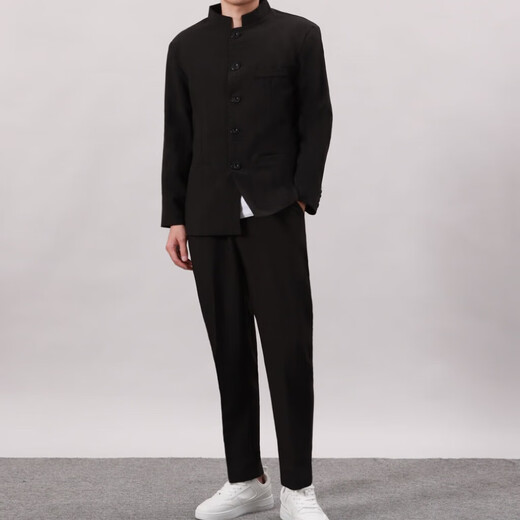 GOKU men's tunic suit Chinese style Tang suit men's suit suit teenagers Chinese style stand collar black jacket national trend tunic suit + black trousers 2XL recommended 135-150Jin Jin equals 0.5 kg