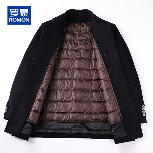 ROMON Cashmere Coat Jacket Men's Goose Down Lined Woolen Coat Men's Autumn and Winter Casual Mid-Length Windbreaker Jacket