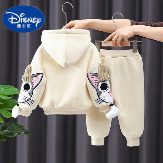 Disney (Disney) Girls Autumn and Winter Suit New Style Young and Middle-aged Children's Fashionable Velvet Thickened Sweatshirt Two-piece Set Fashionable Winter Clothes for Baby Girls Pink Suit 110 cm