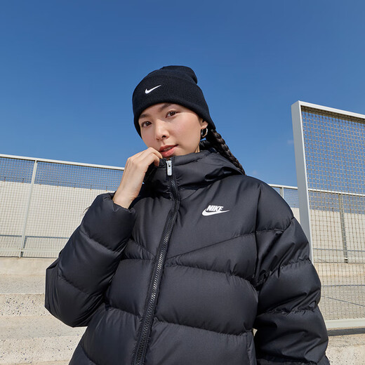 Nike Women's Windproof Down Jacket Hooded Jacket Winter Warm Printed Water-Repellent Jacket NIKE DQ5904 010 Black/Black/White S