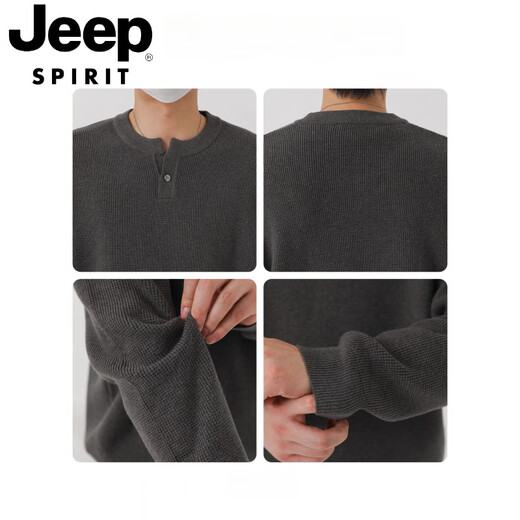 JEEP SPIRIT Autumn and Winter Modal Cardigan Sweater Men's Pullover Sweater Trendy Henry Small V-Neck Bottoming Shirt Black Contains - Modal - Wool Material M Recommended 95-120 Jin Jin equals 0.5 kg