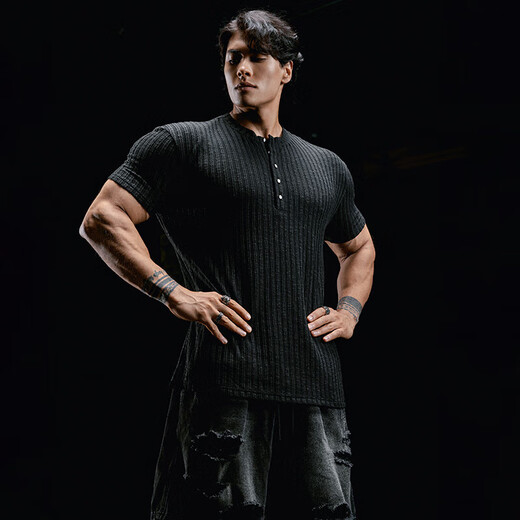 MUSCLE DOG muscle dog fitness short-sleeved men's new summer loose casual henley shirt training clothes half-sleeved sports T-shirt men's white S