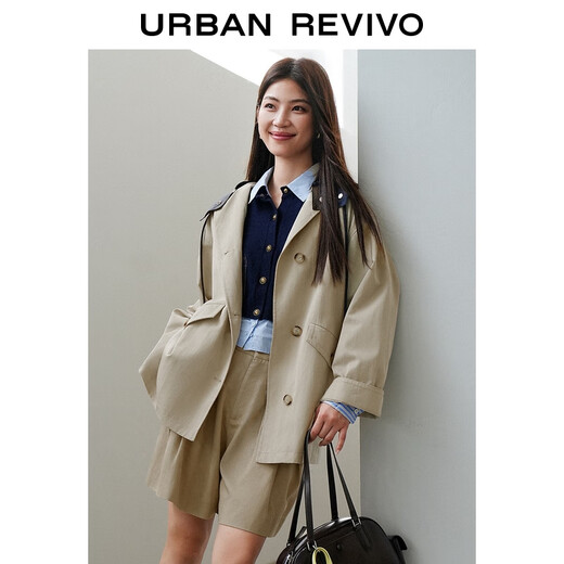 UR new autumn women's amber streamer style contrast drawstring hooded windbreaker UWU150024 light khaki (loose) XS