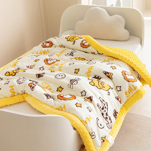 Children's Quilt Autumn and Winter Baby Beanie Quilt Pure Cotton Removable and Washable Kindergarten Winter Small Throw Blanket Universal for All Seasons Zoo A Version Cotton B Version Beanie Velvet 120*150 Quilt Cover + 2 Jin Jin equals 0.5 kg Soybean Quilt Core
