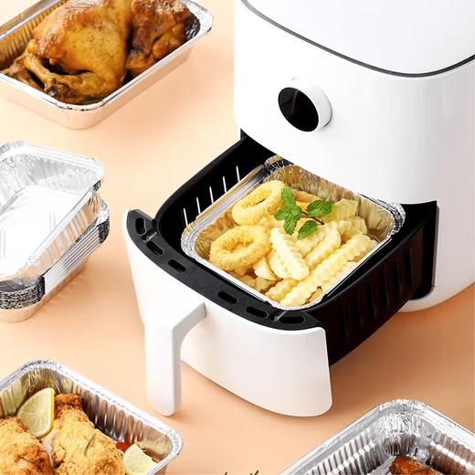 Special paper for rice air fryer, tinfoil tray box for fryer, special tinfoil paper for fryer, high temperature resistant barbecue baking pan, baking oil-absorbing paper, 50 pieces thickened tinfoil lunch box, 5-8L fryer