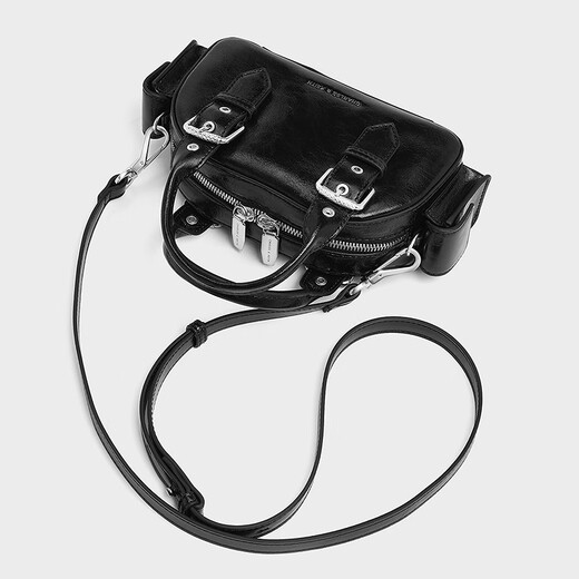 CHARLES&KEITH25 new winter product portable small square bag motorcycle bag bowling bag CK2-30770735 Noir black S