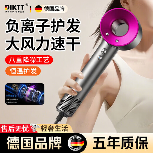 DIKTT German bladeless high-speed hair dryer for home use, silent, high-power, non-harming, constant temperature hair dryer, quick-drying baby barber shop, hair salon hair dryer, Huaqiangbei, rose red, single nozzle, 3 billion negative ions, 520 Valentine's Day gift, machine + stand color box