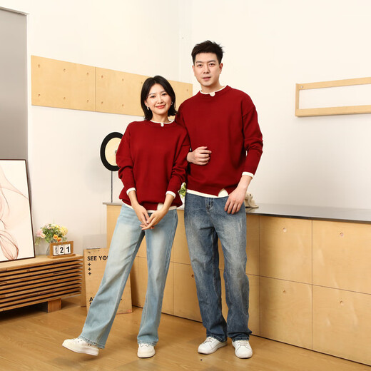 Little Bear Elf (xiaoxiongjingling) parent-child outfit family portrait red sweater New Year autumn and winter new style mother-daughter outfit for a family of three or four fake two-piece knitted sweater burgundy single sweater 110 children's size 110 (recommended height 105-115cm)
