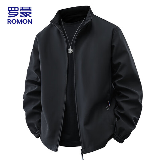 ROMON flight jacket men's autumn and winter business jacket men's commuter casual stand-up collar top men's black 3XL