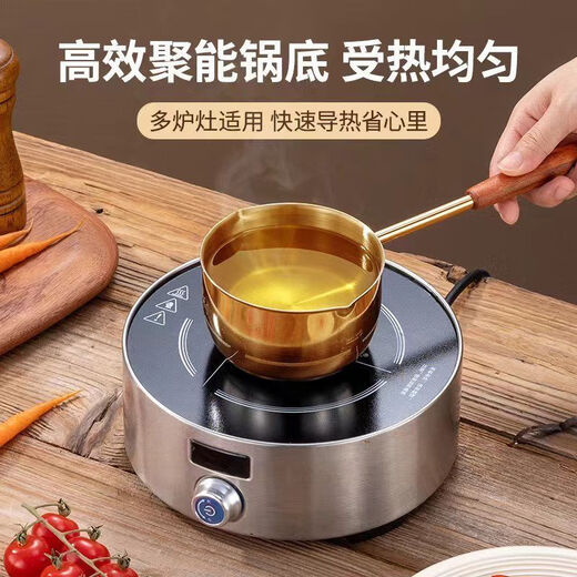 Yukajue thickened small pot for pouring hot oil, thickened mini oil-splashing spoon, long handle for hot oil, extended version of mini small pot for burning oil, German stainless steel, special price, 1 inch thickened small pot for burning oil, titanium silver appearance, 310ML