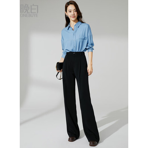 Late White New Product 2025 Autumn Versatile Commuting Pants Fashionable Simple High Waist Loose Solid Color Casual Pants Women Black 27