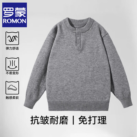 ROMON Henley collar sweater for men in autumn and winter thickened warm loose casual sweater pullover with base layer sweater heather gray XL