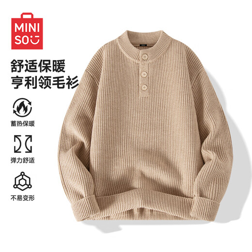 MINISO Henry Collar Sweater Men's Autumn and Winter 2025 New Lazy Style Dark Gray Fashion Button Sweater Top Jacket Henry Collar Dark Gray 2XL /180 (Weight 160-180Jin Jin is equal to 0.5 kg)