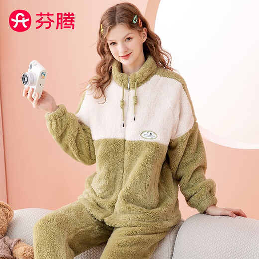 FENTENG women's pajamas double-sided Nanfu foam autumn and winter thickened velvet sports style stand-up collar outer wear women's home wear set