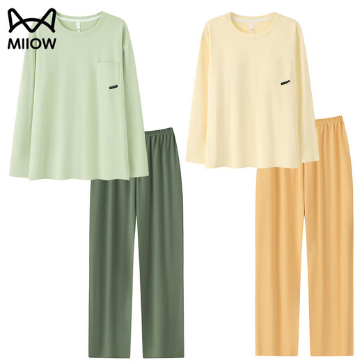 MiiOW Pure Cotton Pajamas Men's Spring and Autumn Long Sleeve Four Seasons Women's Autumn Style With Breast Pad Can Be Weared Out Full Cotton Home Clothes Set CKE-W5179A No Breast Pad M