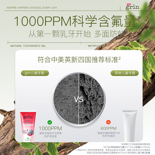 Grin children's toothpaste containing fluoride and anti-moth 3-6-12 years old baby infants and adolescents toothpaste 45g grape flavor