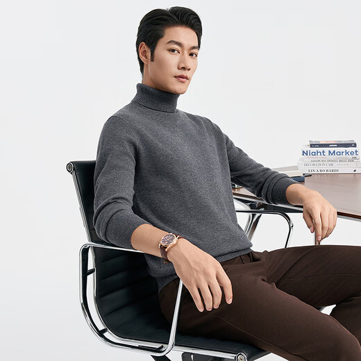 Hengyuanxiang turtleneck thickened wool sweater for middle-aged men with two lapels pure wool casual men's sweater warm solid color sweater for men black L/175/92A