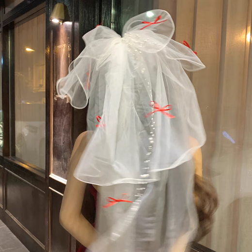 Bai Qixin's veil, proposal and certificate, bride's confession, photography, bow, photo props, adult ceremony, graduation season, red bow, pearl veil, hair comb