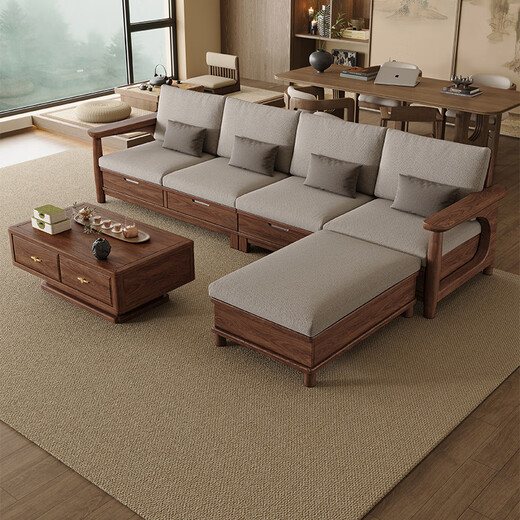 Small wooden nest sofa Song's aesthetic all solid wood sofa living room 2025 new small apartment sofa combination black walnut straight three-seat combination