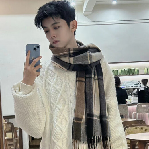 Woodpecker (TUCANO) scarf men's trendy personality trendy brand plaid versatile winter student winter temperament boys winter college style Oreo milk college style versatile