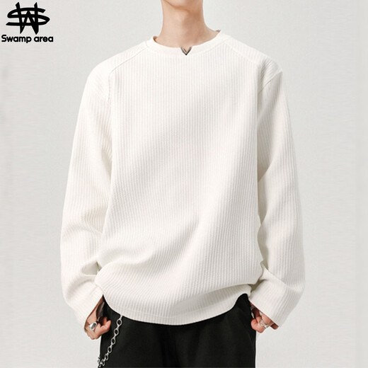 SWAMP AREA Henry collar long-sleeved men's spring and autumn waffle t-shirt men's casual long-sleeved top SWT614 white 2XL