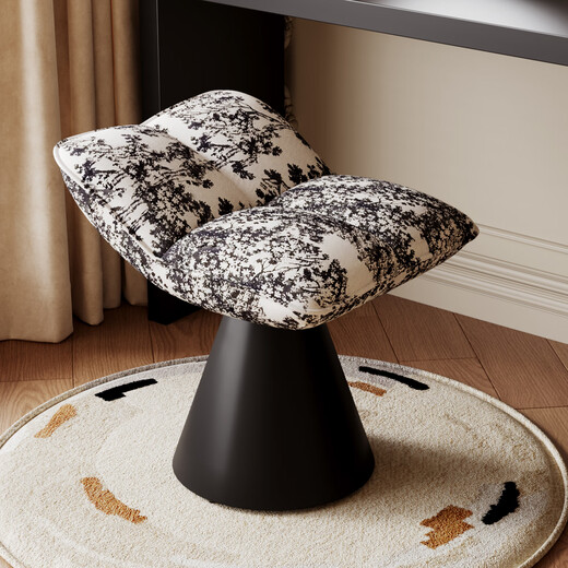 Zusai can rotate mid-century style makeup chair for girls' bedroom, light luxury and high-end nail art chair, internet celebrity creative dressing table stool, light luxury black, stable iron base/can be rotated 360 degrees