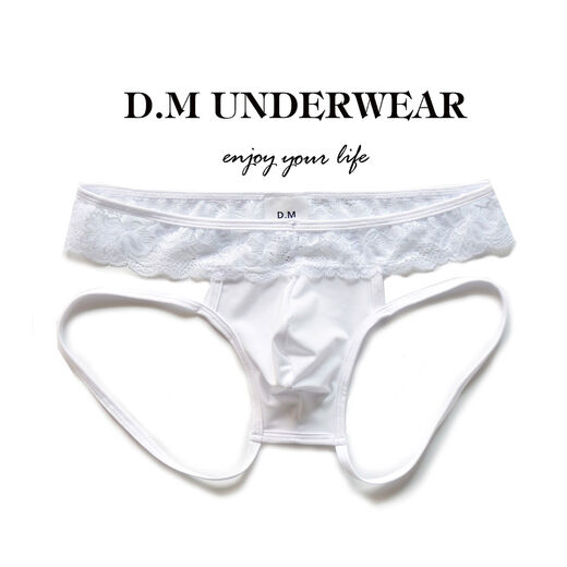 DM Men's Underwear Lace Underwear Thong Sexy Low Waist Mesh Breathable Sexy Temptation Double Dingxia White M Weight 100-115Jin Jin is equal to 0.5 kg