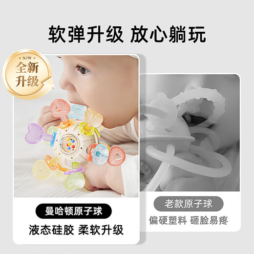 He Jiagong Japan Manhattan hand ball baby silicone teether molar stick baby chewing gum toy anti-eating Manhattan multi-function ball 3 ways to bite-twist ball