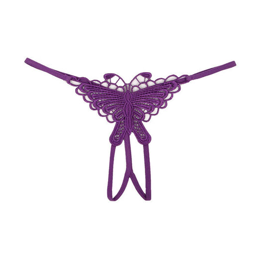Girls don't need to put on and take off the panties, and can easily open and insert low-waisted transparent hot thongs, feminine lace, large size, purple, one size fits all, 80-120Jin Jin is equal to 0.5 kg