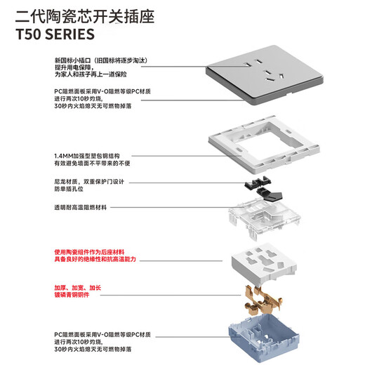 International electrotechnical ceramic core switch socket type 86 concealed household new national standard flame retardant power panel multi-hole wall plug staggered five holes
