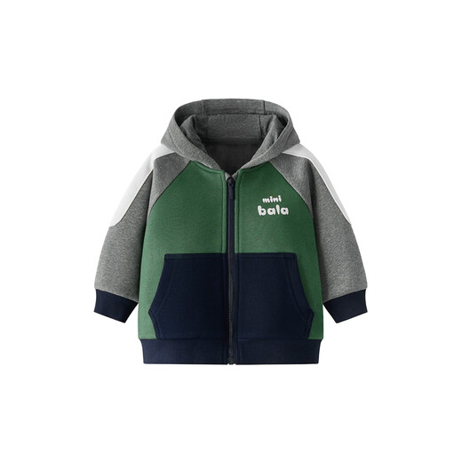 Minibala (minibala) thickened velvet jacket for boys and girls winter new baby hooded warm jacket military green 40619 90