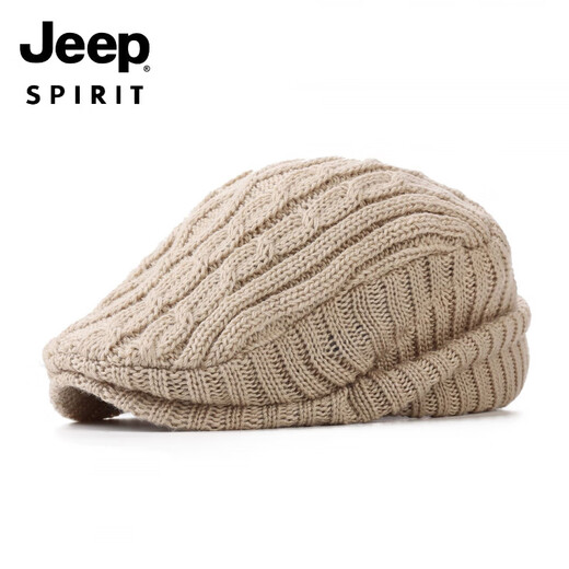 JEEP knitted woolen hat British beret women's versatile forward hat ear protection plus velvet warm men's peaked cap autumn and winter dark gray M (56-58cm)