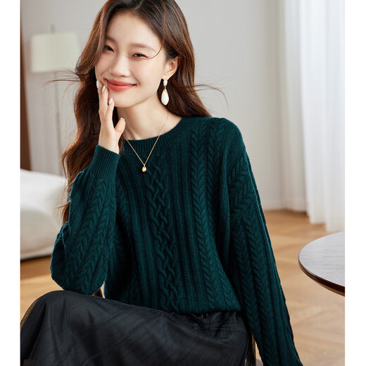 Shexi (Srcr) 39-count thick 100% wool sweater for women, thick cable sweater with autumn and winter warm knitted base layer