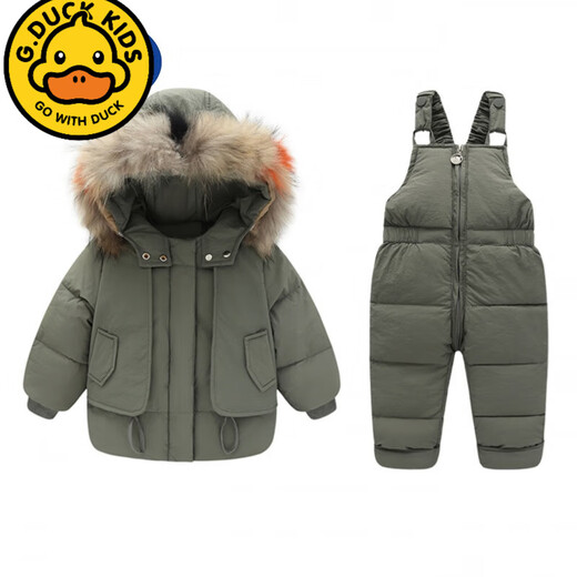 Baby down jacket two-piece suit for children and toddlers thickened boys and girls open overalls winter children's jacket black 90 90cm