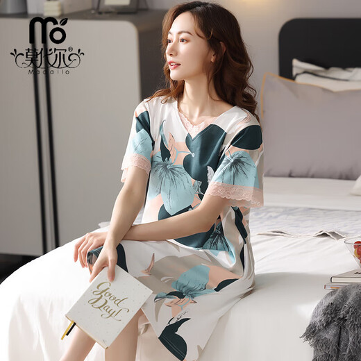 Modal Nightgown Femmes Court-manche mince été 2025 Nouvelle robe pyjamas Mère Summer Long Robe HQ3527 L
