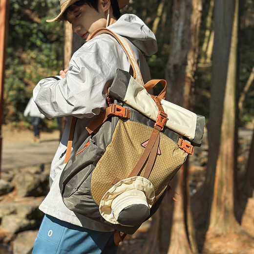 Ershanji Sports Outdoor Hiking Mountain Cycling Motorcycle Backpack Folding Roll Top Backpack Men's Functional Wind Travel Backpack Outdoor Mountaineering Bag Green - Double Back