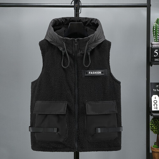 Playboy (PLAYBOY) lamb wool hooded vest cold trend brand workwear cotton vest vest autumn and winter grain velvet jacket men's black 8113 vest 3XL 141-160Jin Jin equals 0.5 kg