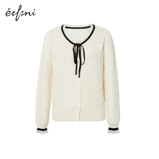 
Eifli (eifini) Eifli exquisite lace-up round neck contrasting bow mulberry silk jacquard sweater knitted sweater 2025 autumn new style beige M