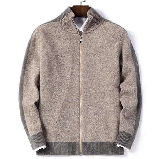 XJSGS international light luxury high-end brand 100% pure cashmere sweater 2026 winter new men's cashmere cardigan sweater high-end doctor camel ready stock winter style XL recommended 135-150Jin Jin equals 0.5 kg