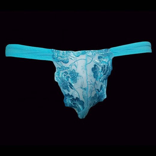 Vieruodis men's sexy underwear underwear thong men's sexy lace underwear sexy lace embroidered floral elastic tight breathable low waist convex ice silk pants blue 2XL
