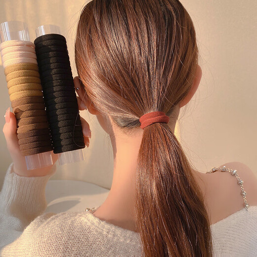 Canned headband 20 pcs Korean style high-elasticity seamless rubber band for women to tie their hair without hurting the hair and not strangling the hair. Black+Spring 2 cans 40 pcs