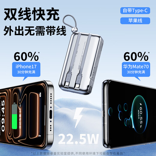 Remax 3C certified, can be used on airplanes, three-in-one power bank 20,000 mAh large capacity, comes with two-wire plug 22.5W super fast charging, suitable for Apple 17 and Xiaomi