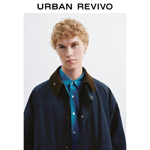 UR2025 Autumn New Men's Workwear Style Spliced Collar Super Loose Jacket UML150063 Sapphire Blue M (M-L)