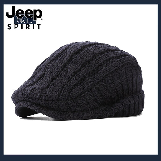 JEEP knitted woolen hat British beret women's versatile forward hat ear protection plus velvet warm men's peaked cap autumn and winter dark gray M (56-58cm)