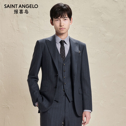 Anniversary Bird Suit Men's Wedding Men's Fashion Formal Wool Suit Striped Micro Suede Suit Pants Suit Men Iron Gray 48 A(175/96) /Please note waist or pants