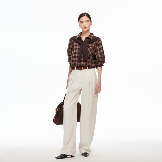 VEROMODA shirt 2026 spring new plaid simple detachable knitted shawl Maillard top 326105004 camphor red with flowers XS