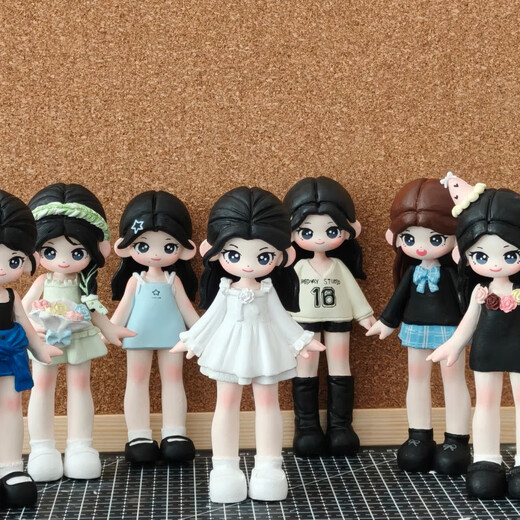 He Jiagong stone plastic clay diy ornaments stone plastic custom clay doll character soft clay Q version decoration clay couple wedding graduation day gift real person double wedding dress (15 cm)