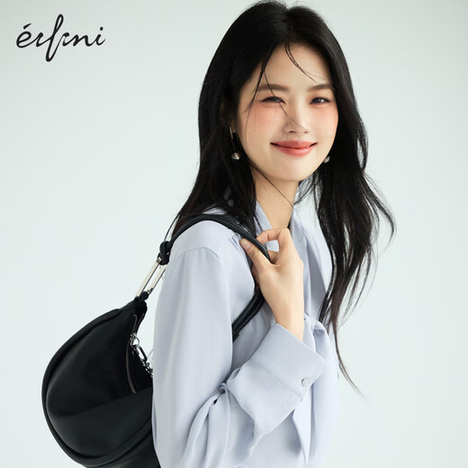 Evely Jiang Xin endorses basic silhouette V-neck streamer shoulder-covered pleated cuffs pearl button fashion top 2025 autumn suit Ice cold blue S 80-105Jin [Jin equals 0.5 kg]